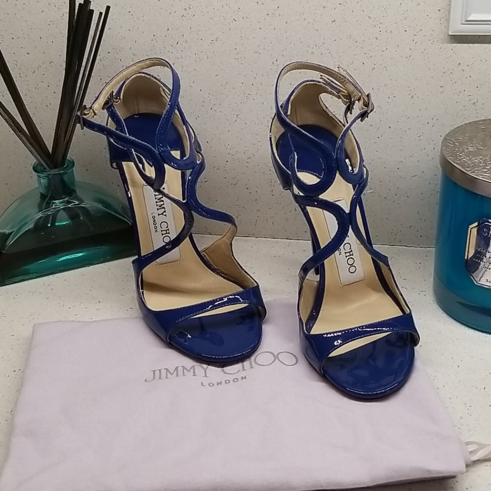 JIMMY CHOO blue patent leather pumps(size 5.5) - Picture 2 of 7
